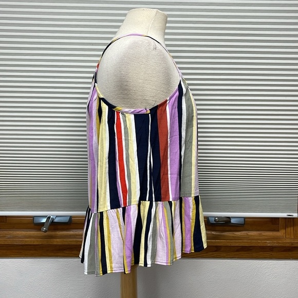 Loft Women's Blue Multicolor Striped Shirred Peplum Cami Tank Top Blouse - Picture 5 of 12